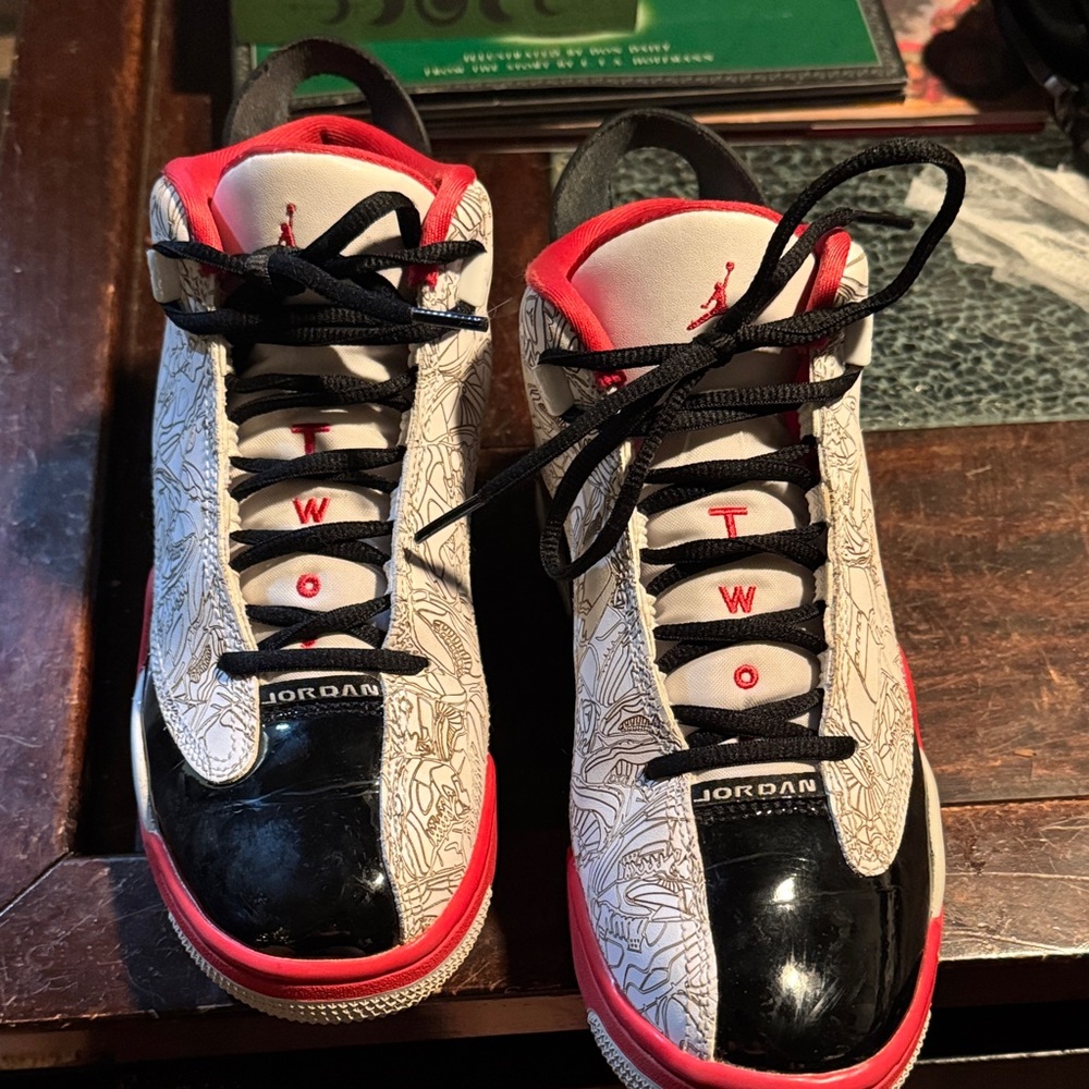 Jordan White and Red High-Top Sneakers